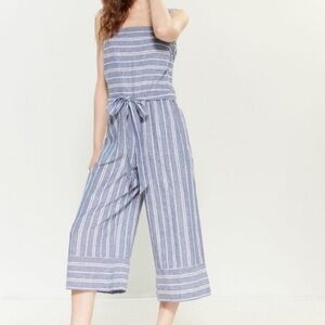 beachlunchlounge Blue & White Striped Strapless Cropped Jumpsuit
